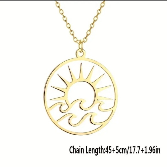Gold Stainless Steel Sun Wave Pendant Necklace - Picture 3 of 3